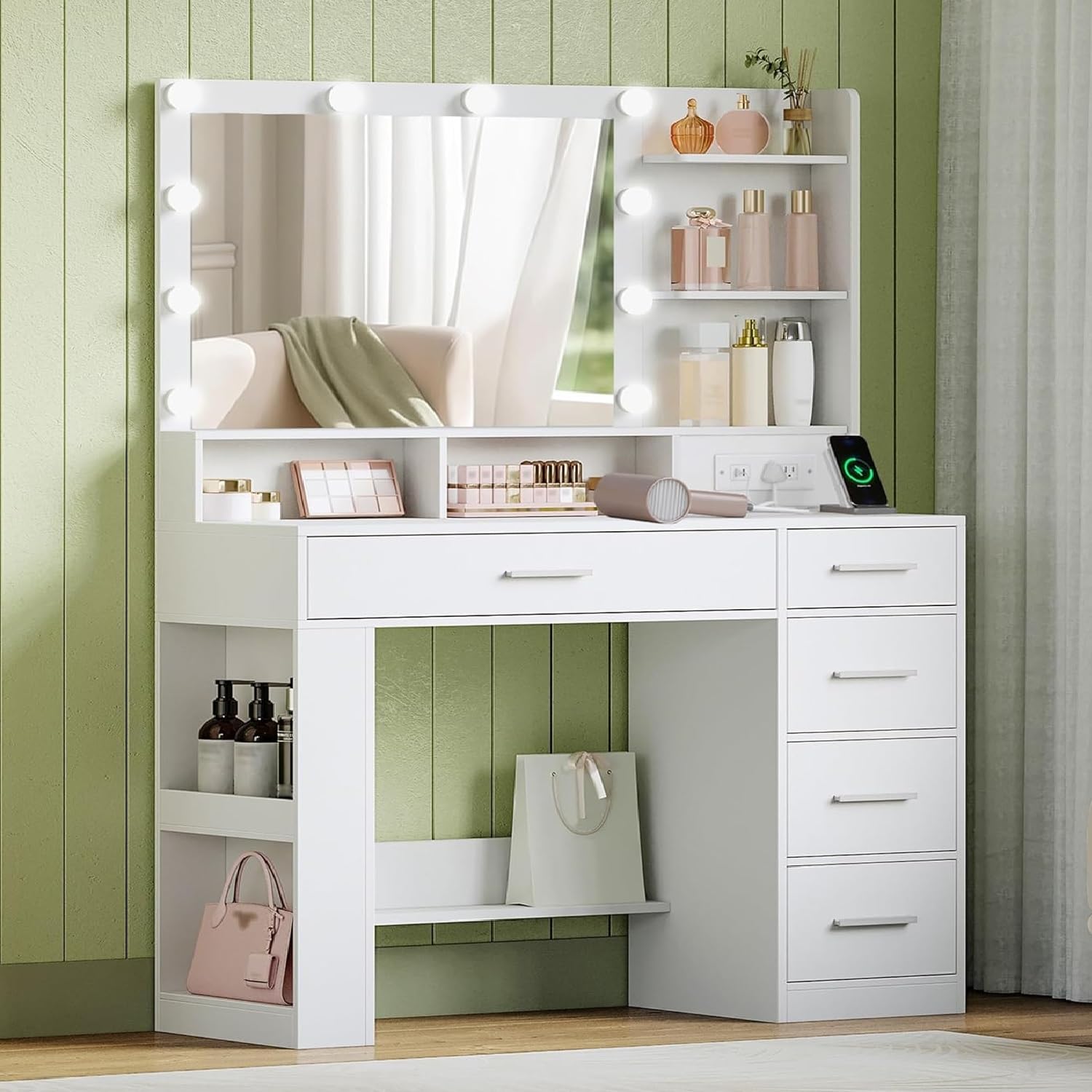 Hzuaneri Vanity Desk with Large HD Mirror, Dressing Table with LED